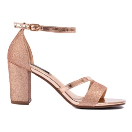 Shelovet sandaler med glitter i guld beige