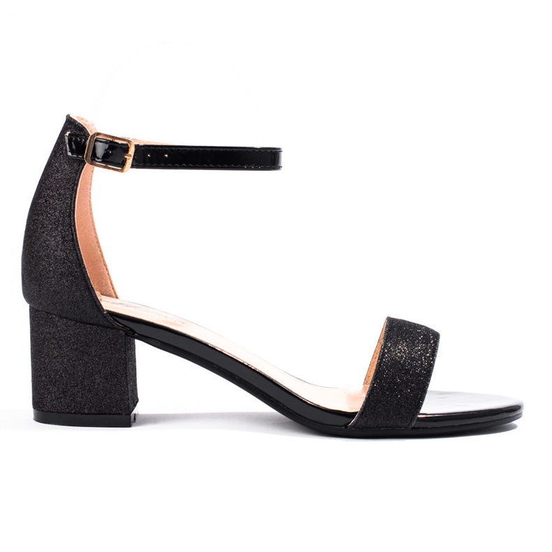 Shelovet svarta sandaler med låg klack för kvinnor