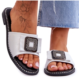 Lädertofflor för damer med strass S.Barski KV-2775-33 Silver silver-