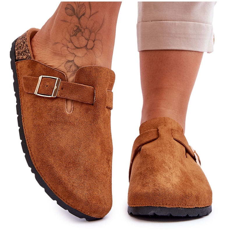 Camel Vellma Mocka Cork Platform Tofflor brun