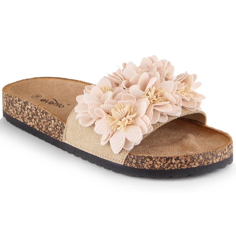 Platta damsandaler med beiga blommor eVento 5969 beige