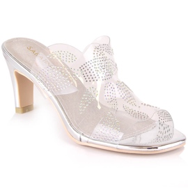 Genomskinliga sandaler med klackar med zirkoner silver Sabatina 1014-16