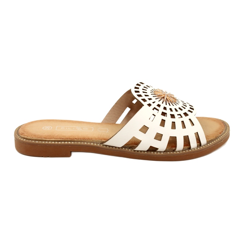 Fashionabla genombrutna flip-flops för kvinnor med zirkoner Filippo DK4621/23 WH White vit