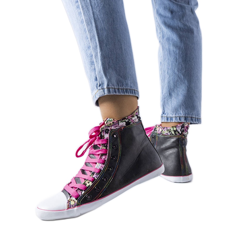 Svarta blommiga ankelboots från Marphisa