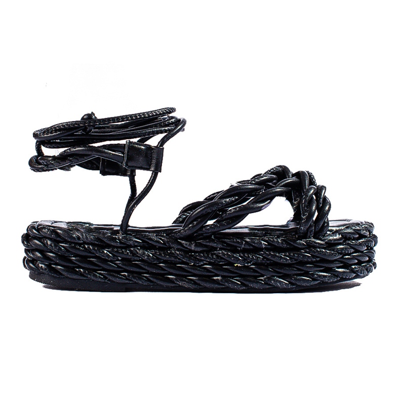 Svarta Shelovet vävda platåsandaler