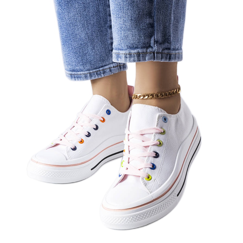 Vita och rosa platåsneakers från Bois