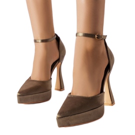 Olivfärgade högklackade pumps från Lowell grön