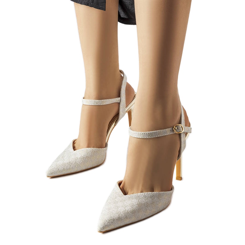 Gallia guld glittrande rutiga klackar gyllene