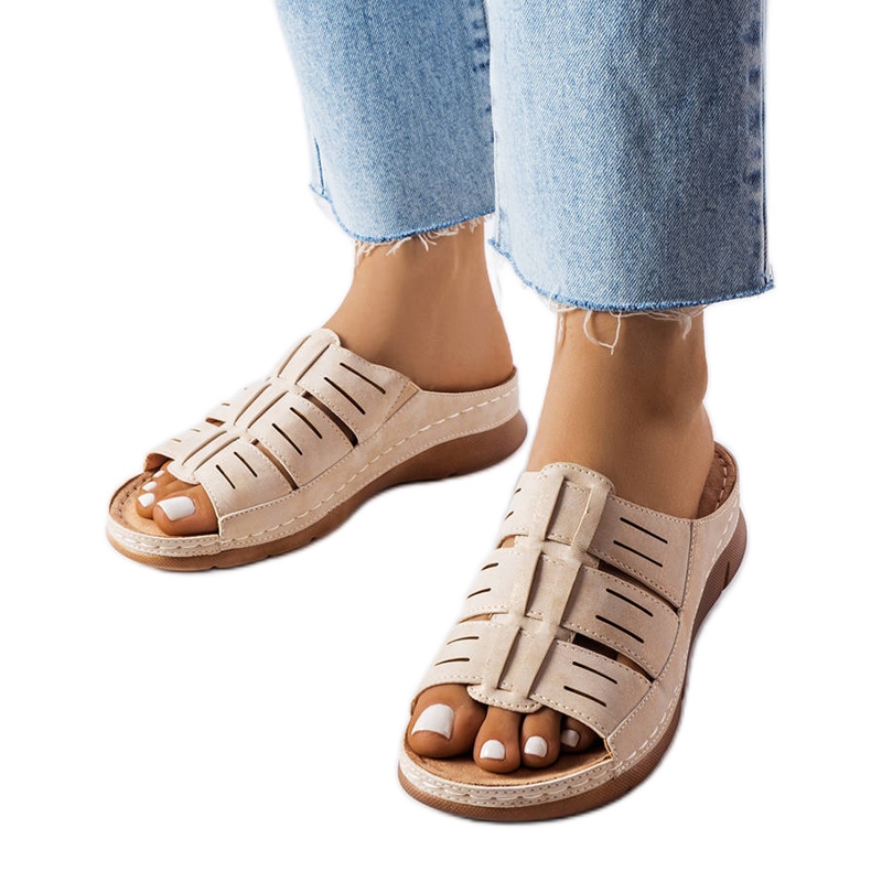 Jersey beige wedge sliders