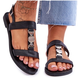 Platta sandaler för kvinnor med en dekorativ rem Black Berry svart