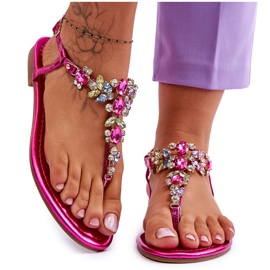 Flip Flops för kvinnor med stenar Fuchsia Lenisa rosa