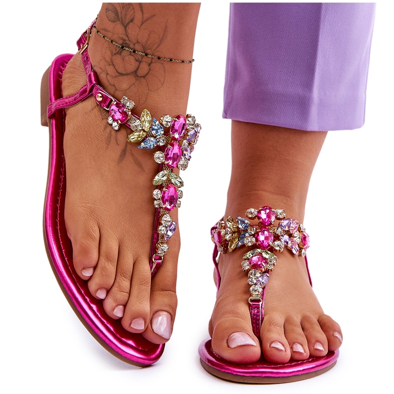 Flip Flops för kvinnor med stenar Fuchsia Lenisa rosa