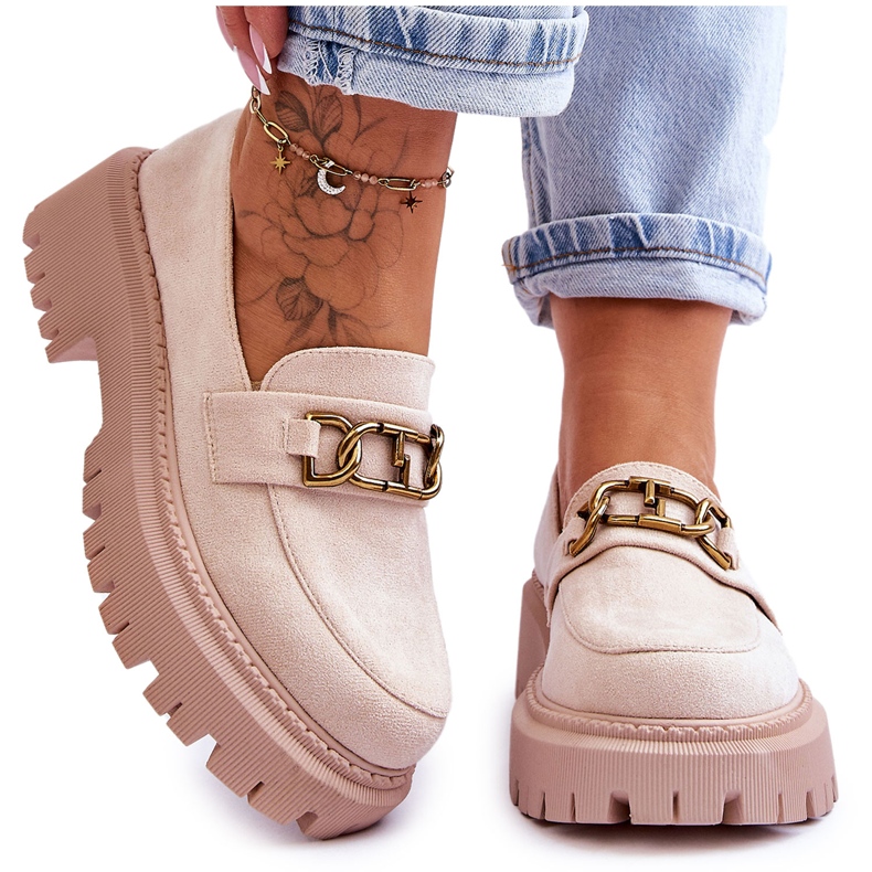 Platform Loafers i mocka för kvinnor Ljusbeige Larey