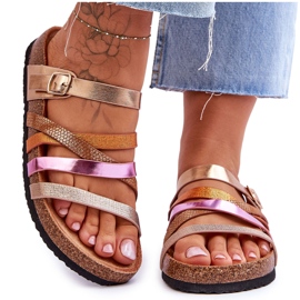 FB2 Platformtofflor för kvinnor med gyllene klöverränder