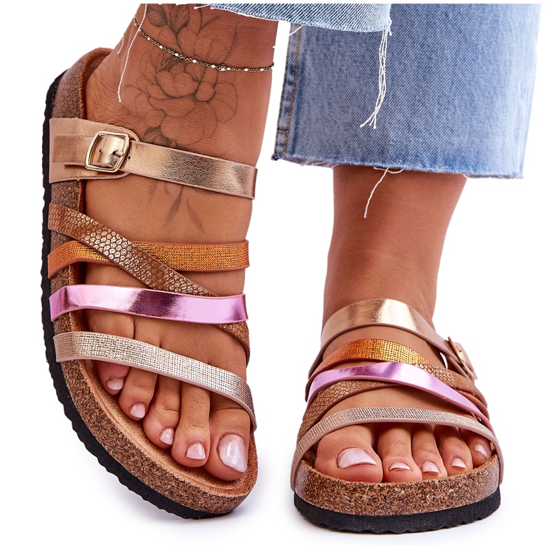 FB2 Platformtofflor för kvinnor med gyllene klöverränder