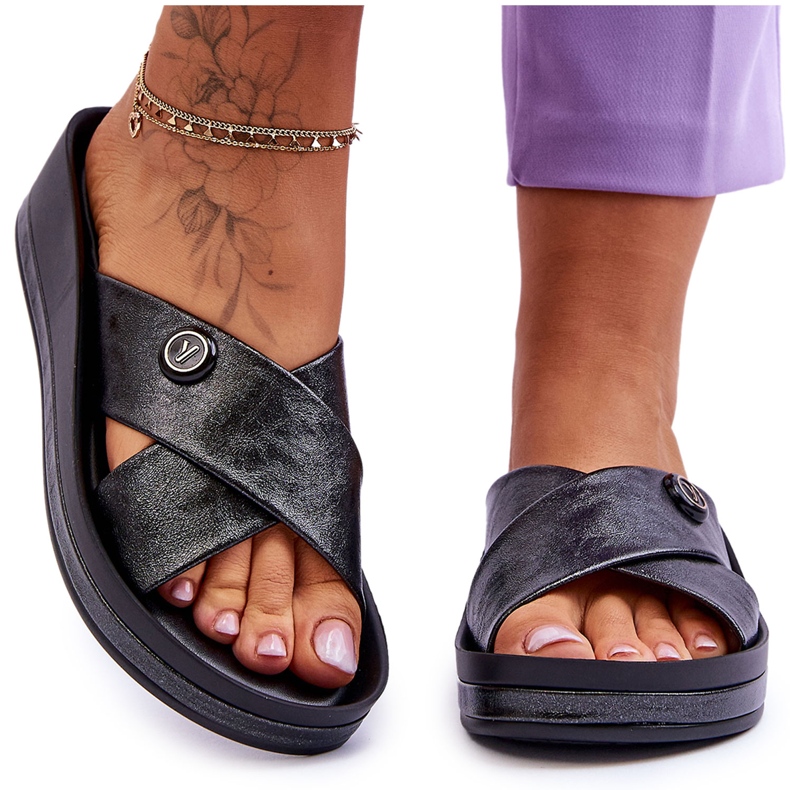 Vinceza Platformtofflor för kvinnor med dekoration Svart Brooklyn