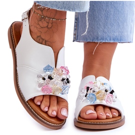 Vinceza Kvinnors lädersandaler med stenar Vit Mersea svart