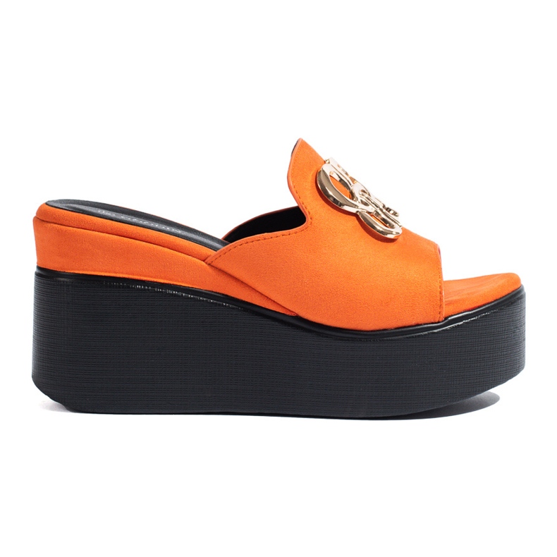 Shelovet orange tofflor med kil i mocka