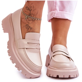 Riverside Beige Läder Platform Slip-On Loafers