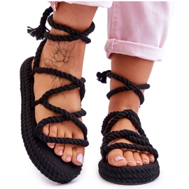 Knytna sandaler på en tjock plattform Svart kan inte vänta