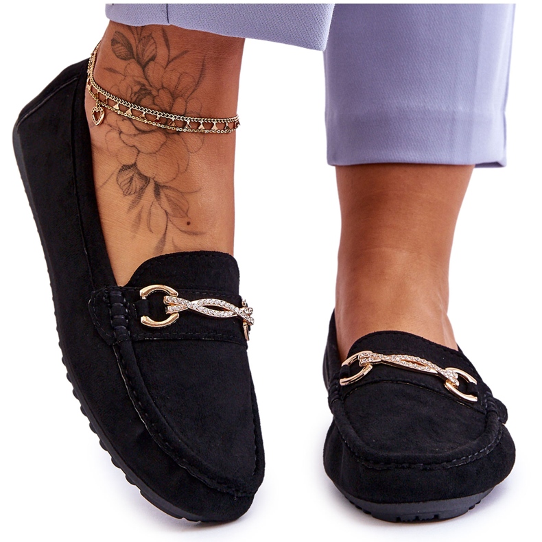 Klassiska Loafers i mocka med svart Amera-utsmyckning