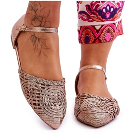 FM1 Eleganta damsandaler Flat Rose Gold Sheia gyllene