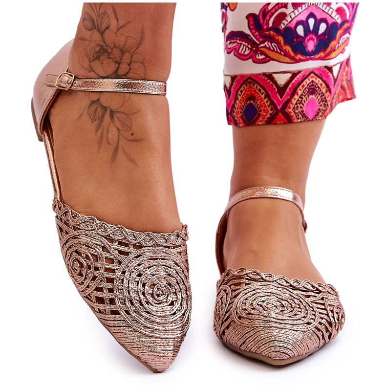 FM1 Eleganta damsandaler Flat Rose Gold Sheia gyllene