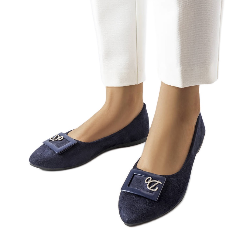 Marinblå ballerinor med strass från Fleming