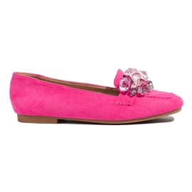 Shelovet rosa mocka loafers med stenar