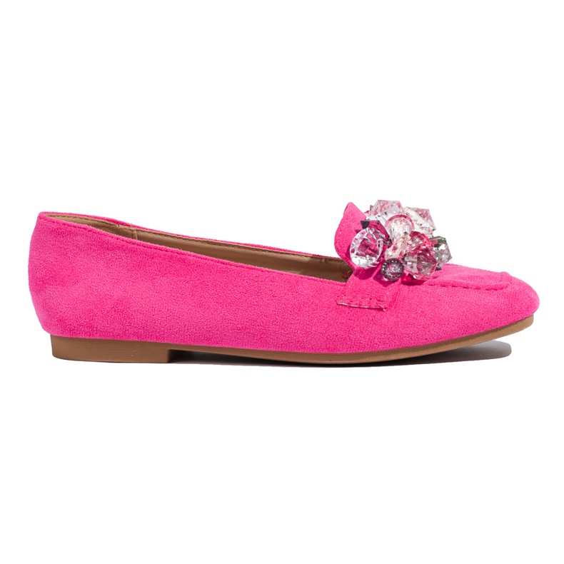 Shelovet rosa mocka loafers med stenar