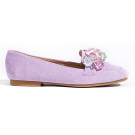 Shelovet lila mocka loafers med stenar violett
