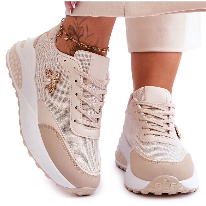 PS1 Glänsande sportskor med beige Seneca-dekoration