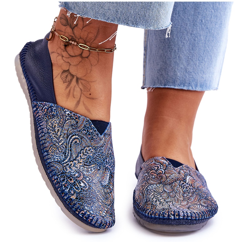 Läderballerinor för kvinnor Maciejka 01930-103 Marinblå