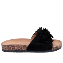 BM Fowley Black Flower Cork Tofflor svart