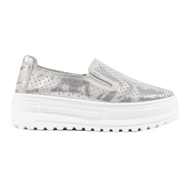 Kvinnors silver slip on läderskor Shelovet