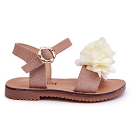 Fashionabla barnsandaler med beige-gyldna polyblommor