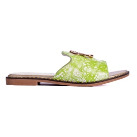 Gröna damtofflor med gulddekor från Shelovet