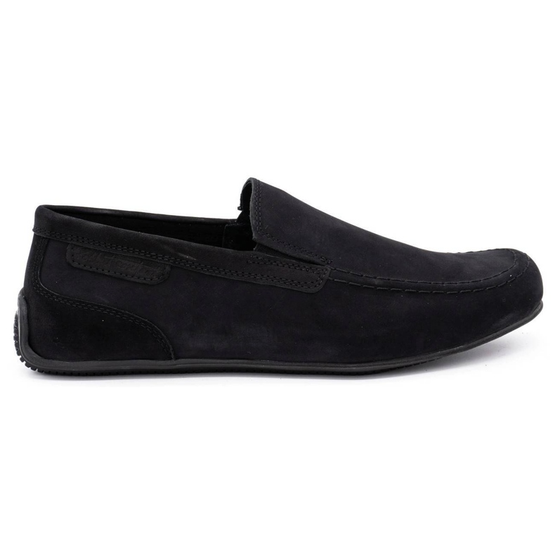Polbut Män läder loafers 2105 svart nubuck