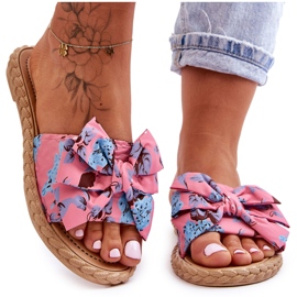 FK1 Kvinnors rutschbanor med en tyg rosett Rosa blomma