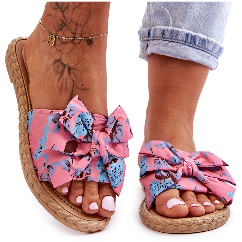 FK1 Kvinnors rutschbanor med en tyg rosett Rosa blomma