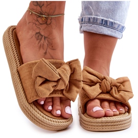 FK1 Camel Fency Damtofflor i mocka med rosett brun