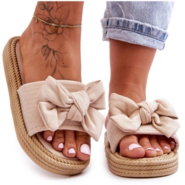 FK1 Damtofflor i mocka med rosett beige staket