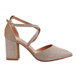 WS1 Fashionabla glänsande pumpar på en guldgalaxklack gyllene