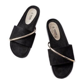 Svarta flip-flops med guld Plainfield-applikation