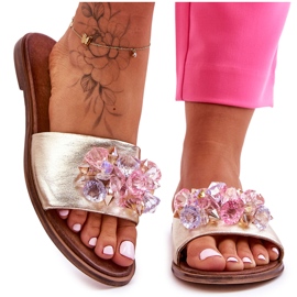 Lädertofflor dam med dekor Nicole 2726/064 Guld gyllene