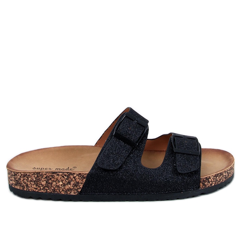 Alexa Black Glitter Cork Tofflor svart