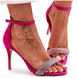Högklackade mockasandaler med Fuchsia Moments Strass rosa