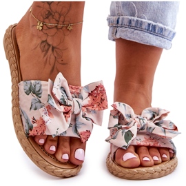 Kvinnors tofflor med en tyg rosett Beige Blossom