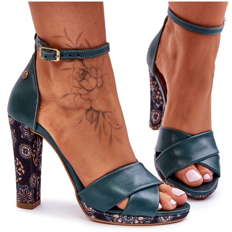 Maciejka Läder Sandaler med hög klack 06081-09 Mörkgrön