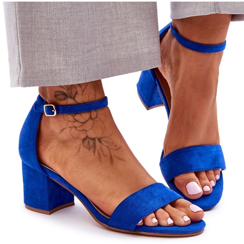 Smekmånad Blå lågklackade klassiska mockasandaler